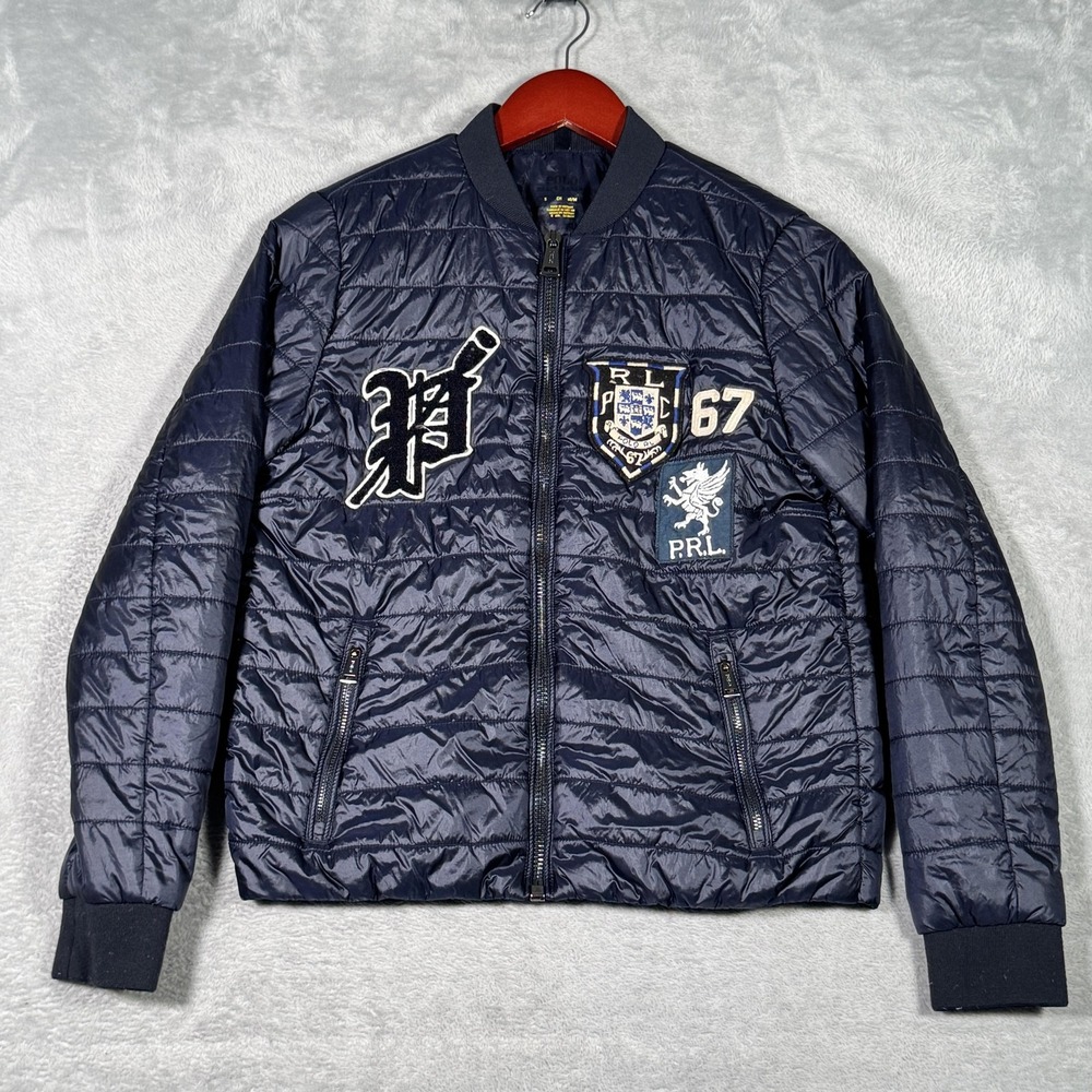Polo‎ Ralph Lauren Jacket Womens Small Blue Quilted Bomber PRL Crest 67 Patch